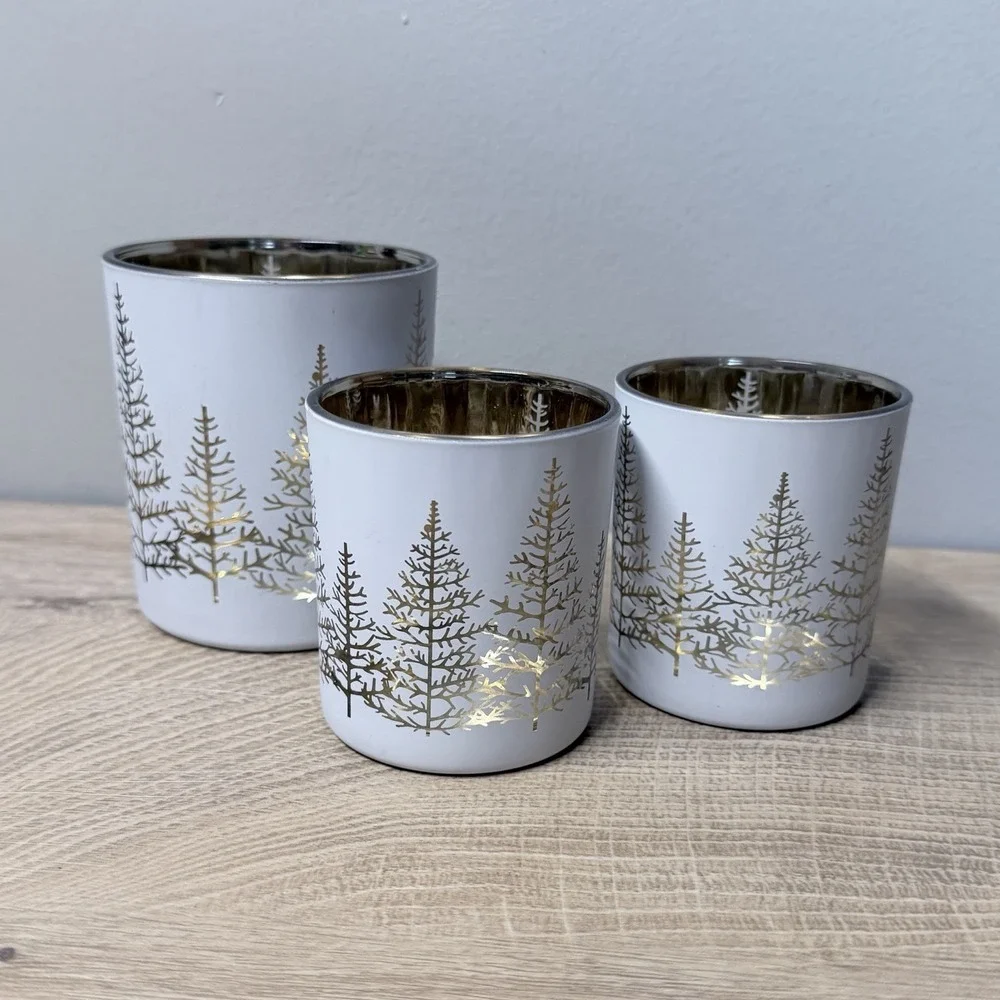 Abbott Winter Forest Candle Holder Set White Gold‎ Holiday Decor Centerpiece